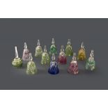 Lot consisting of twelve colored crystal bells, 20th century