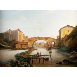 Scuola romana, secolo XIX - Rome, view of the ancient Ponte Cestio with the Tiber Island