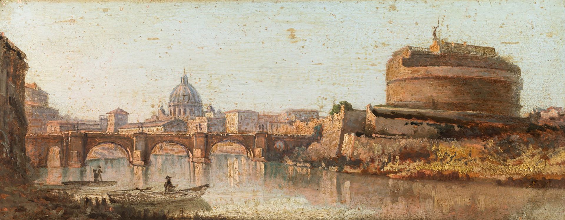 Scuola italiana, inizi secolo XX - Rome, view of the Tiber with Castel Sant'Angelo and San Pietro