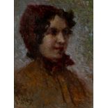 Antonio Curti (Milano 1858-Cannobio 1945) - Portrait of young woman with red handkerchief, 1942