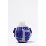 A white and blue glass snuff bottle. China, late 19th century