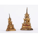 Two gilt bronzes seated Buddha. Thailand, Rattanakosin pediod, 19/20th century