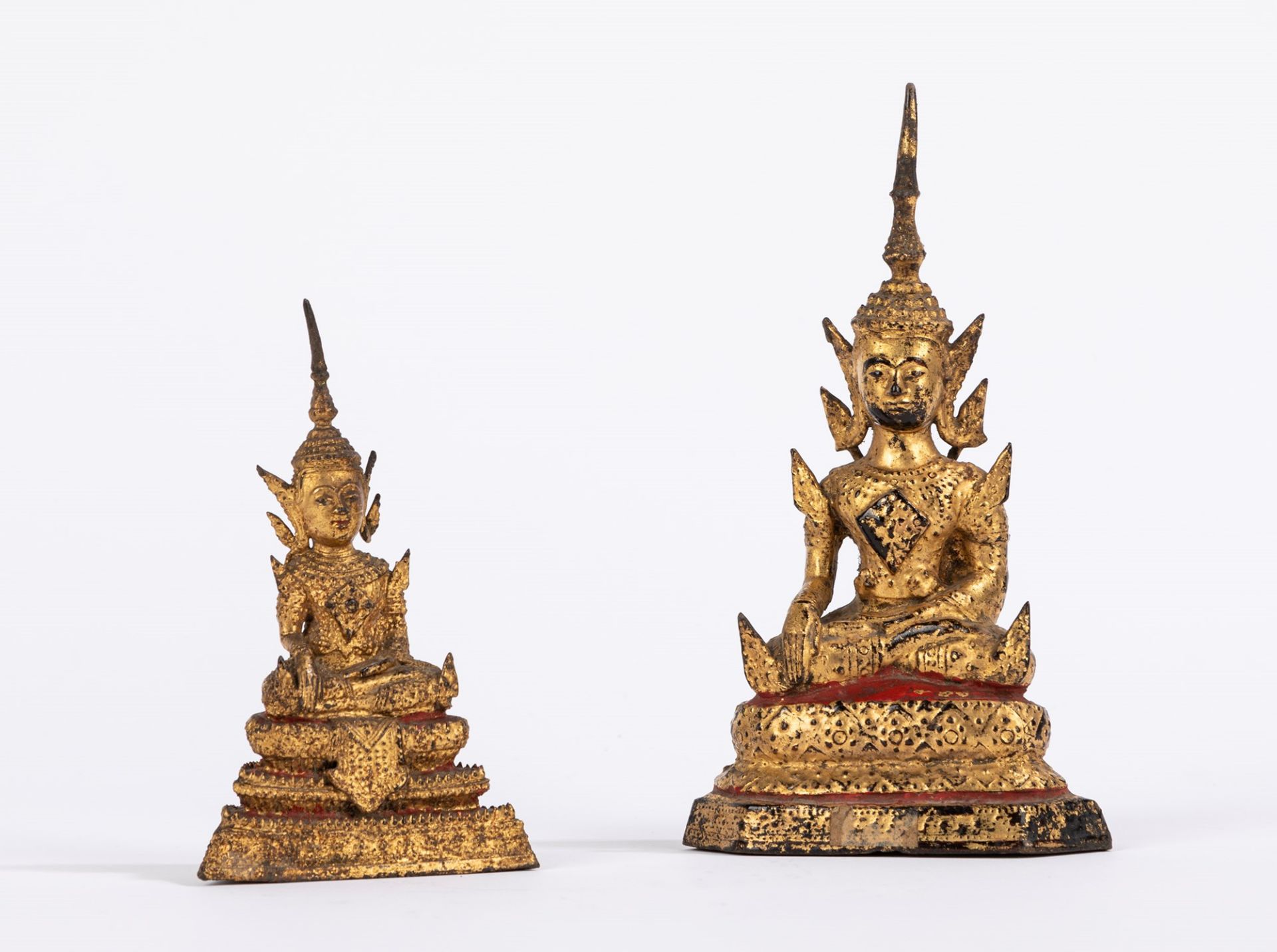 Two gilt bronzes seated Buddha. Thailand, Rattanakosin pediod, 19/20th century