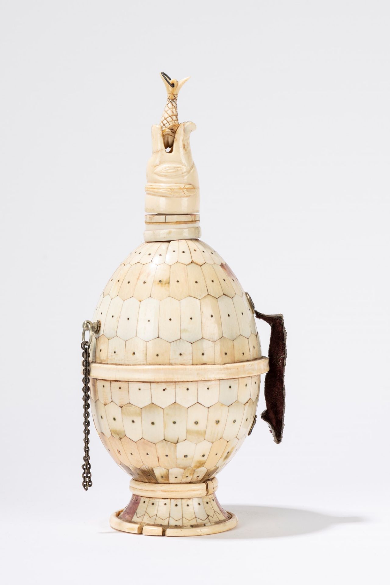 An indian egg shape bone flask. 19th century