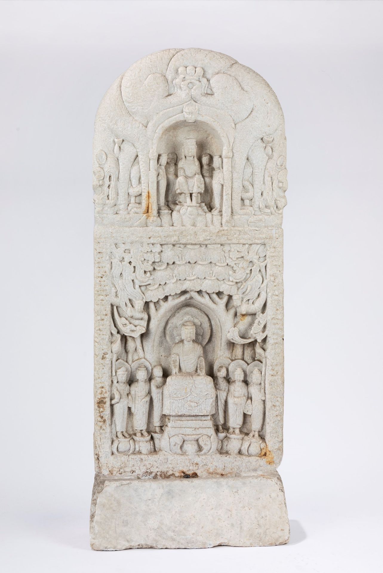 An antique Indian carved stone stele depicting Buddha