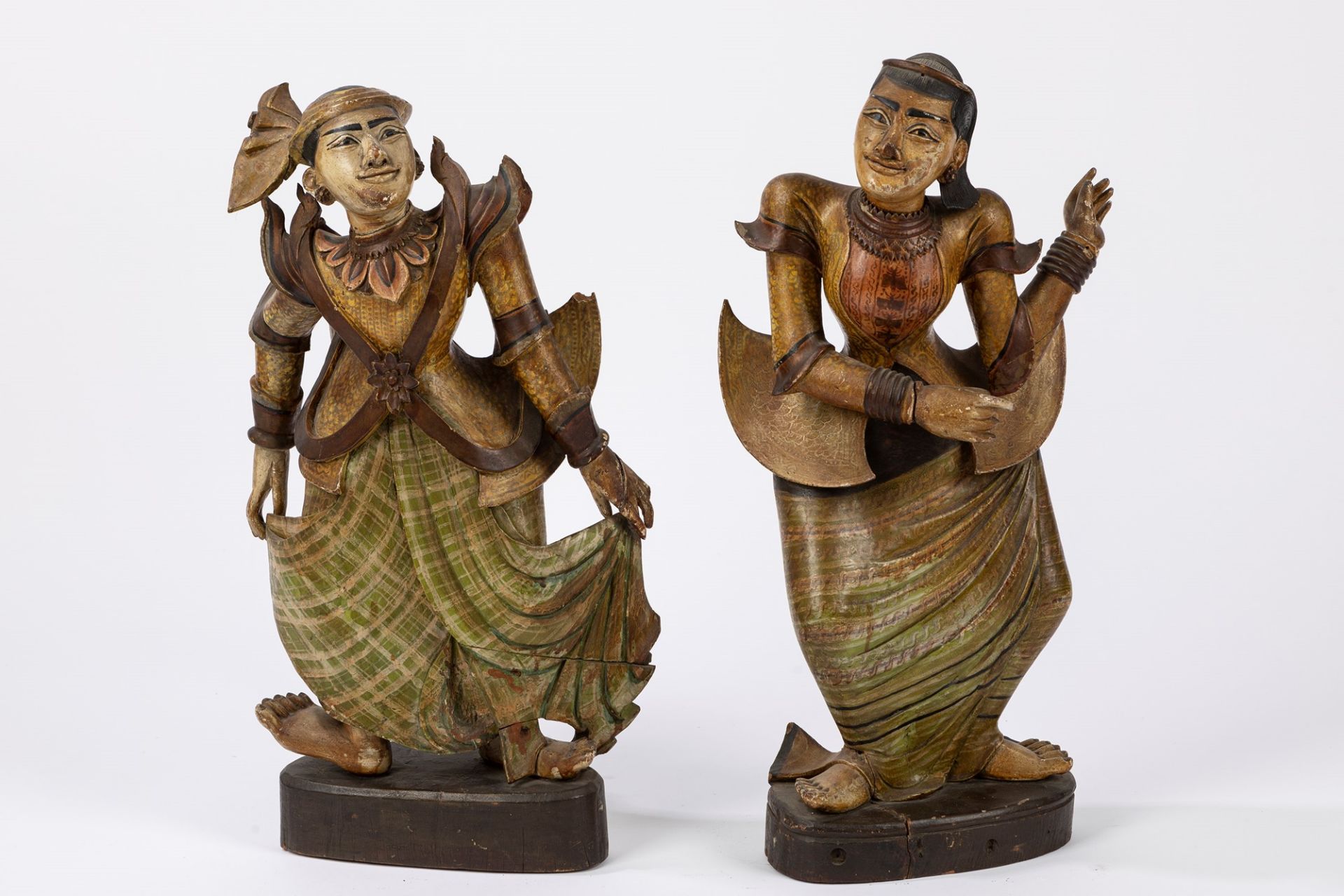 Two carved wood dancing figures. South East Asia, early 20th century