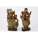 Two carved wood dancing figures. South East Asia, early 20th century