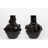 A pair of large black ground porcelain vases. China, 20th century