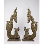 A pair of dragon shaped wood sculptures. South East Asia/Thailand, late 19th century