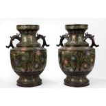 A pair of cloisonné bronze vases. Japan, early 20th c.