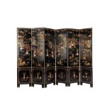 ☼ A six folds lacquered screen. China, 20th c.