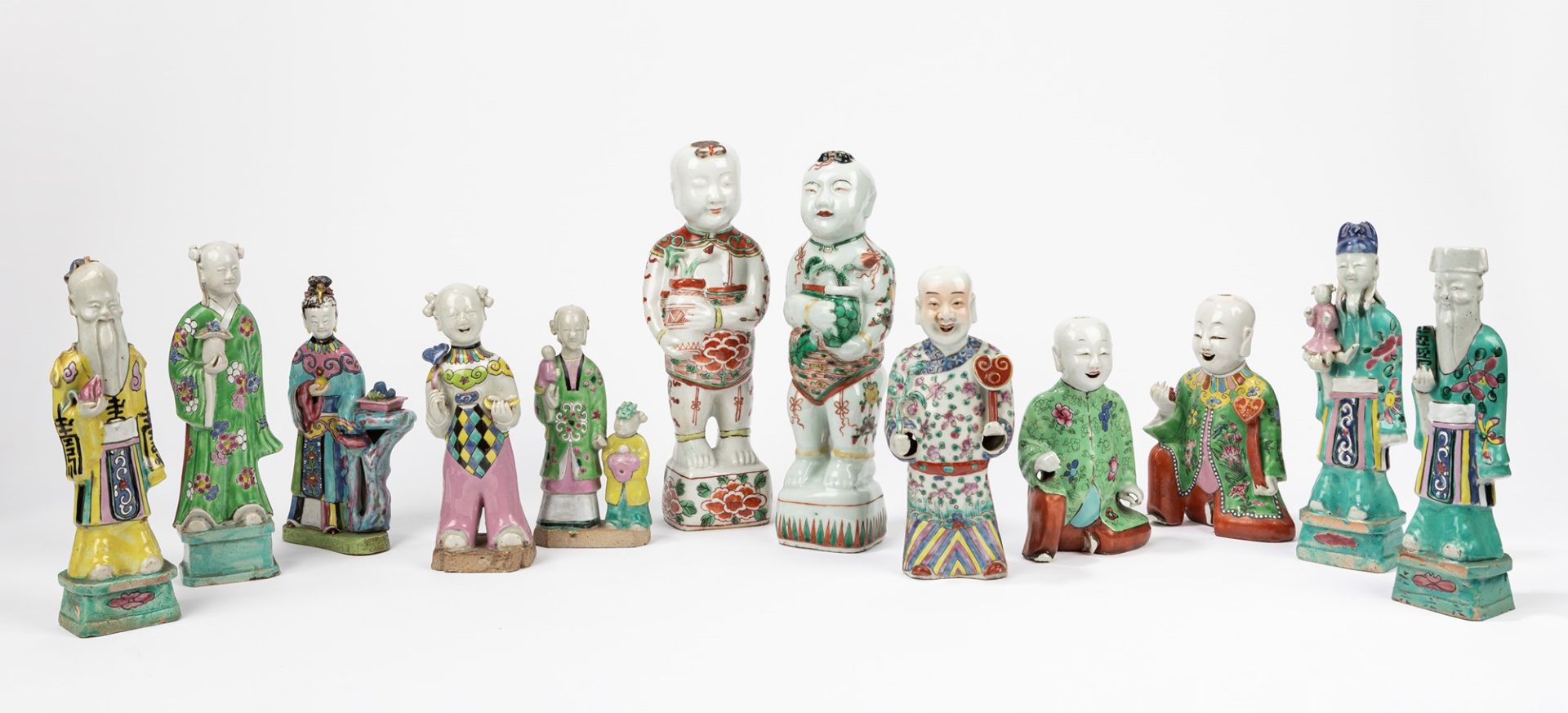 Twelve polychrome porcelain figures. China, 18th/19th c.