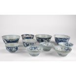A group of ten Chinese blue and white bowls
