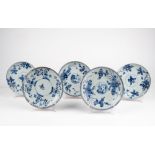 Five brown and white and blue porcelain plates. China, 18th c.