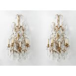 Pair of gilded bronze and crystal appliques. France 20th century