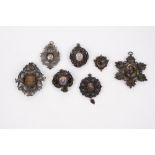 Seven silver filigree frames containing enamels. Sicilian manufacture, 18th/19th century