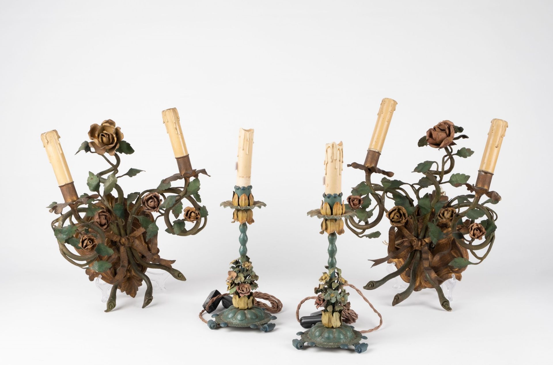 Group composed of six wrought iron sconces and two similar table lamps - Image 2 of 2