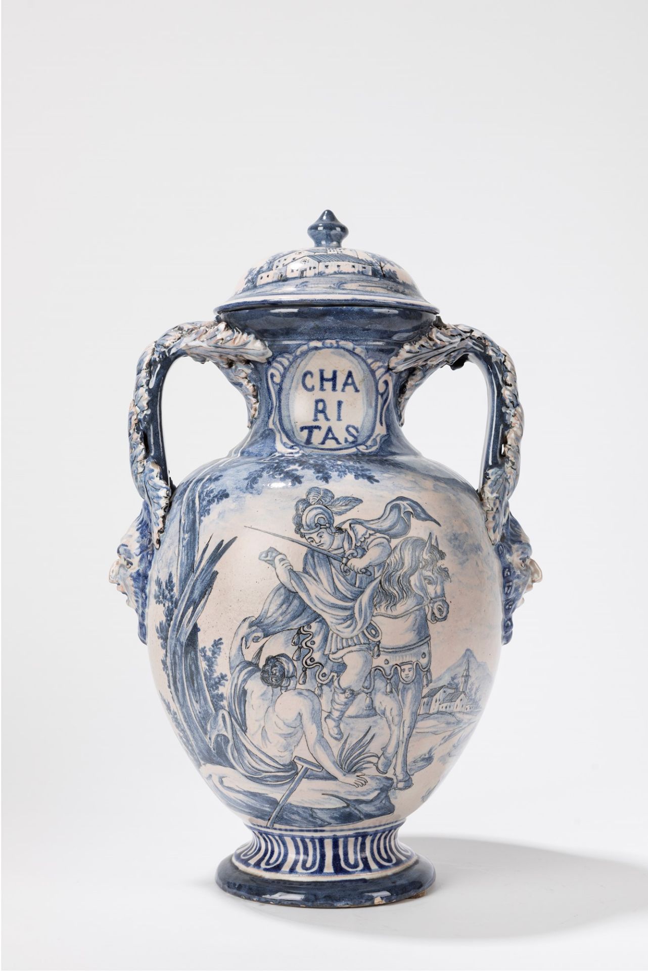 Two-handled vase in white and blue ceramic from Savona. 19th century - Image 2 of 2