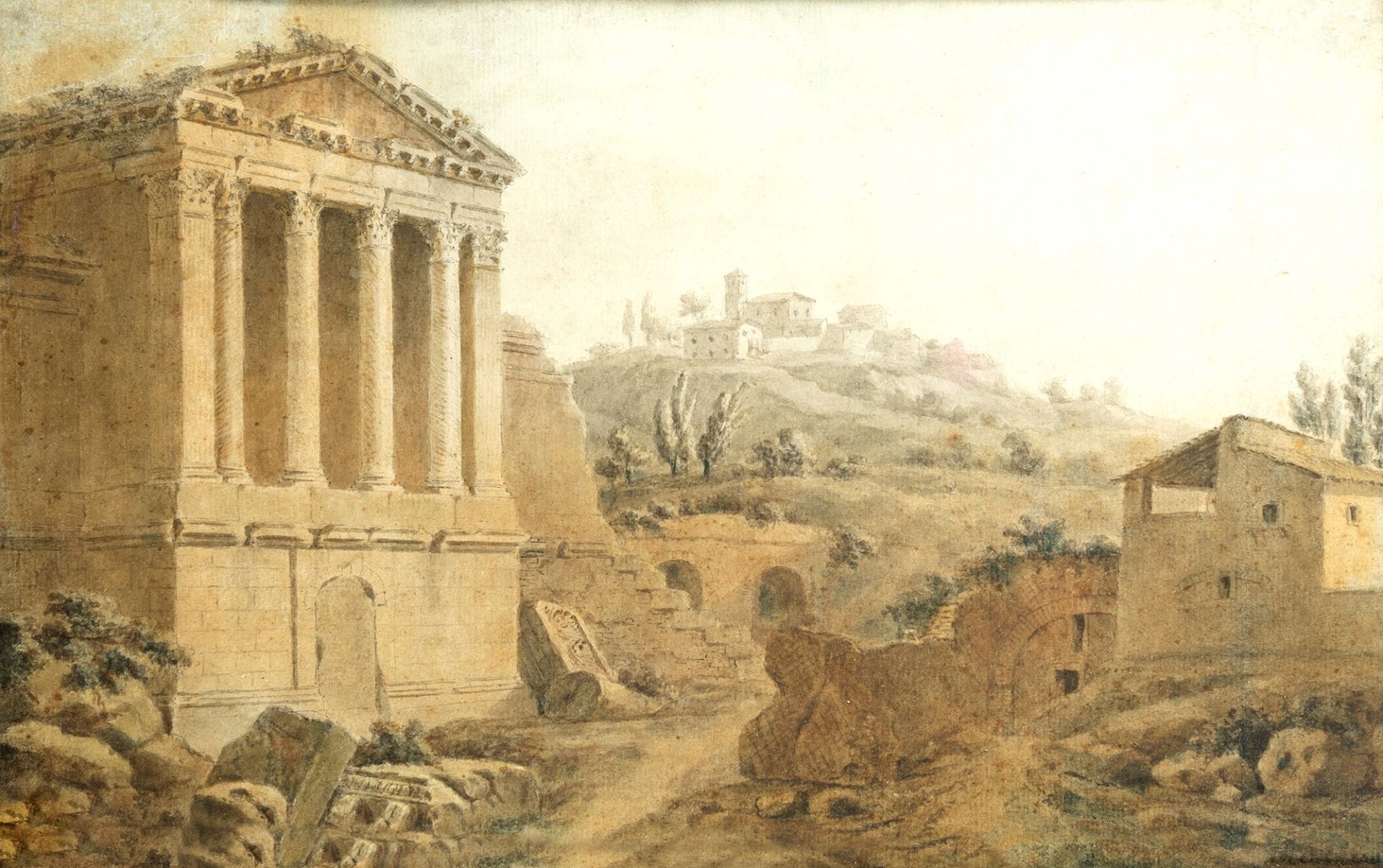 Charles-Louis Clérisseau (Parigi 1721-Neuilly-Auteuil-Passy 1820) - View of the Tempietto del Clitu