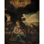 Scuola italiana, secolo XVII - Holy Family with Saint Francis
