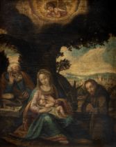 Scuola italiana, secolo XVII - Holy Family with Saint Francis