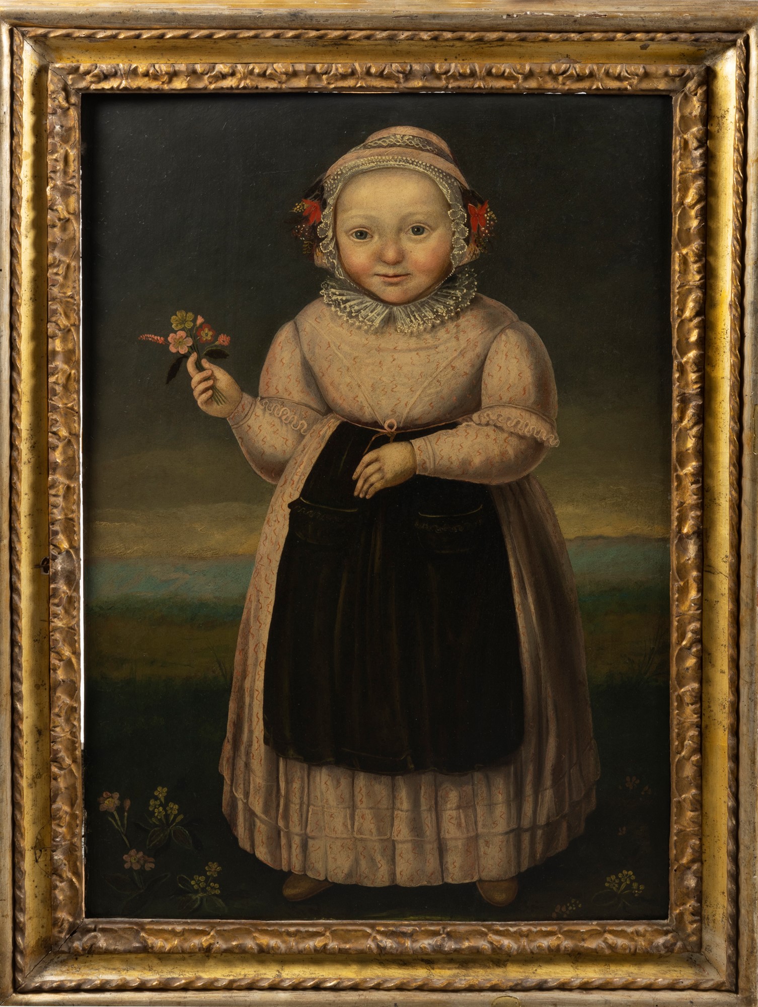Seguace di Dirck Dircksz. van Santvoort - Full-length portrait of little girl with flowers - Image 3 of 3