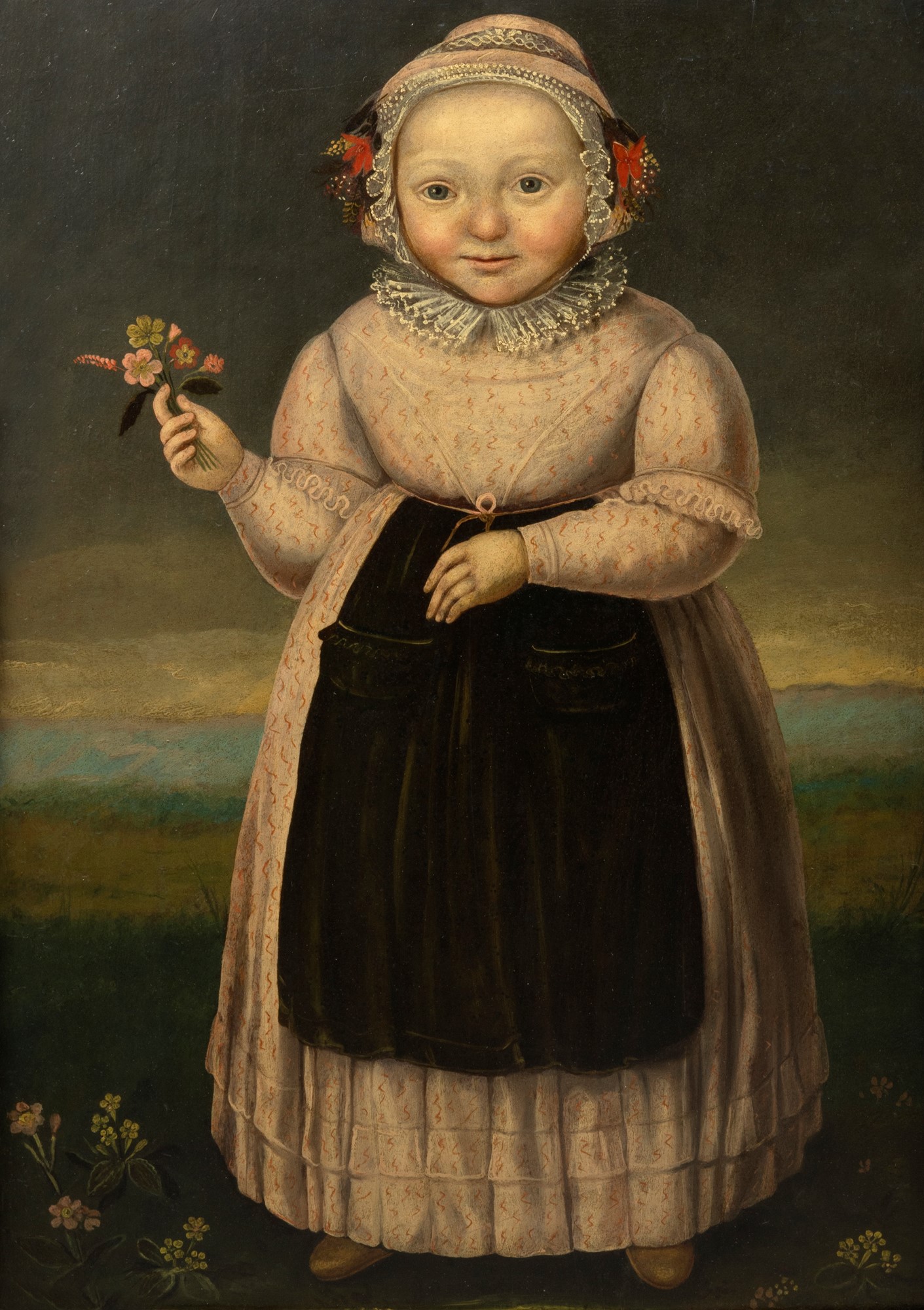 Seguace di Dirck Dircksz. van Santvoort - Full-length portrait of little girl with flowers