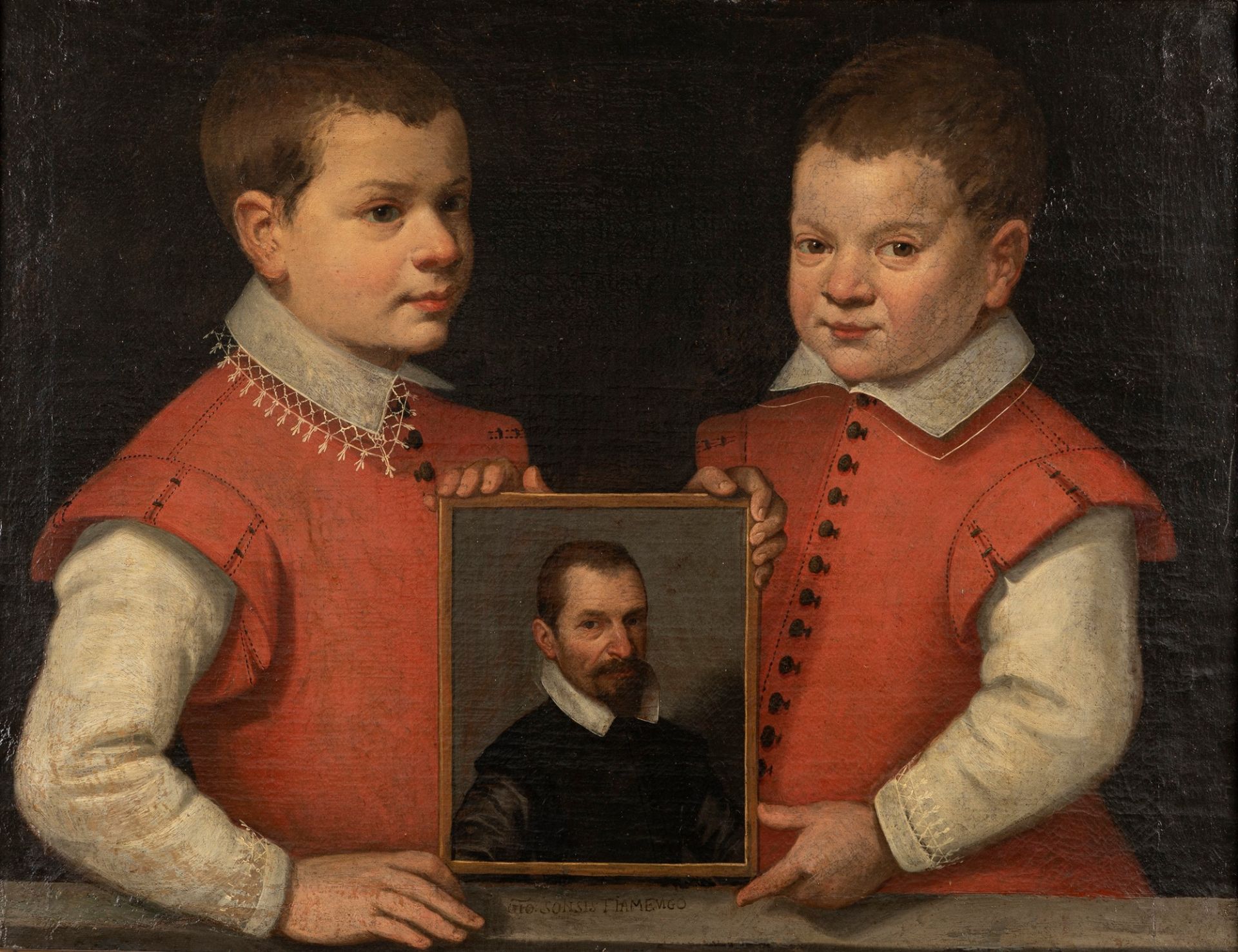 Jan Soens ('s-Hertogenbosch 1547/1548-Parma 1611) - Self-portrait of the painter with his two child - Bild 2 aus 7