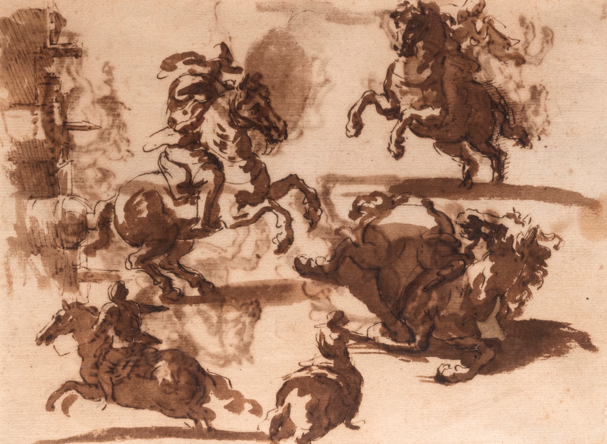 Scuola italiana, secolo XVIII - Study of Knights and Horses (recto and verso)