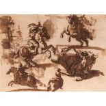 Scuola italiana, secolo XVIII - Study of Knights and Horses (recto and verso)