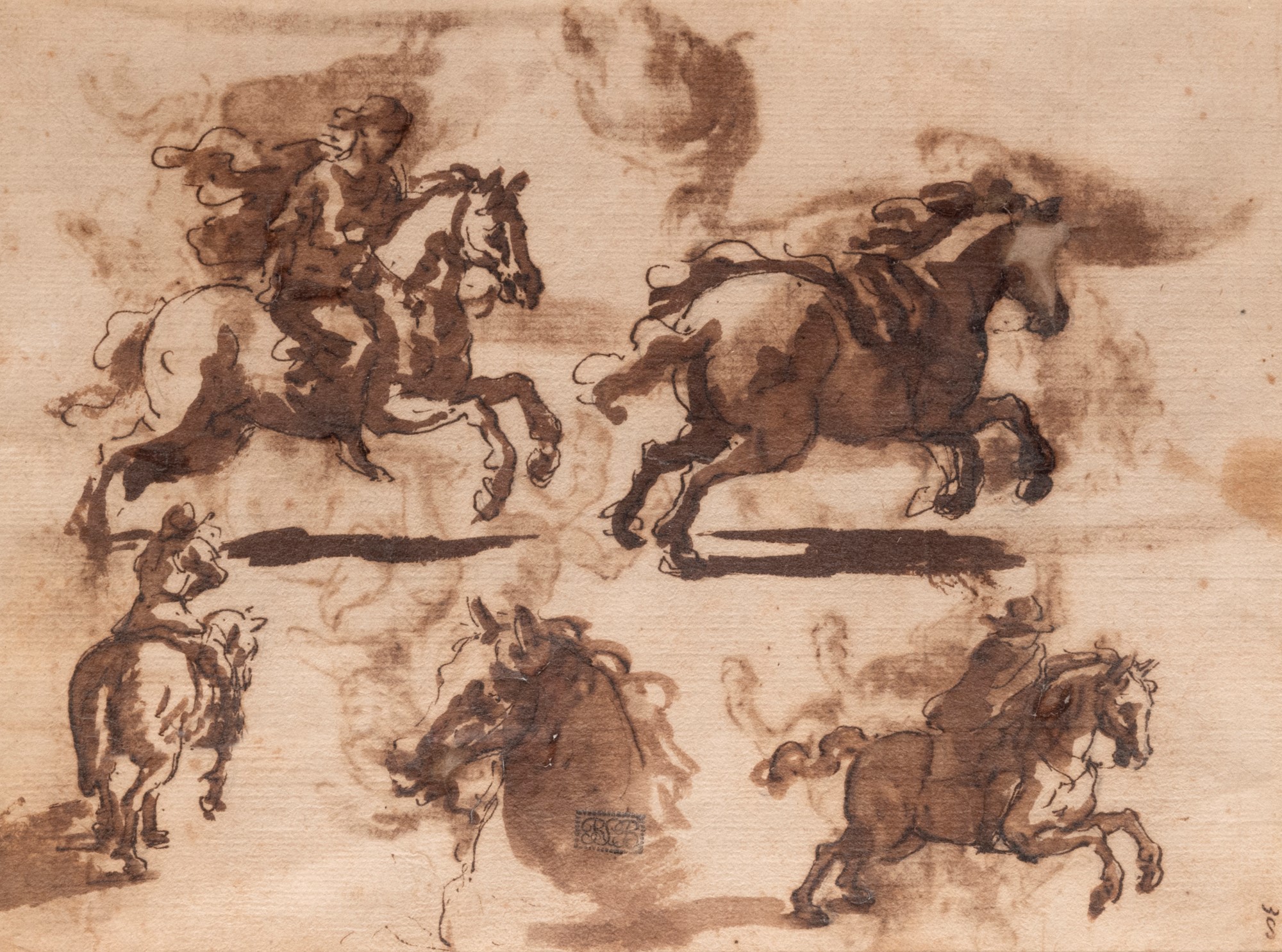 Scuola italiana, secolo XVIII - Study of Knights and Horses (recto and verso) - Image 2 of 2