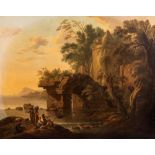 Scuola francese, secolo XVIII - Coastal Landscape with Architectural capriccio and Fishermen