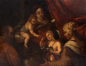 Scuola veneta, secolo XVII - Holy Family with San Giovannino and Santa Elisabetta