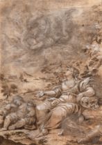 Scuola dell'Italia centrale, secolo XVII - Hagar and the Angel (recto); Apollo and Daphne (verso)