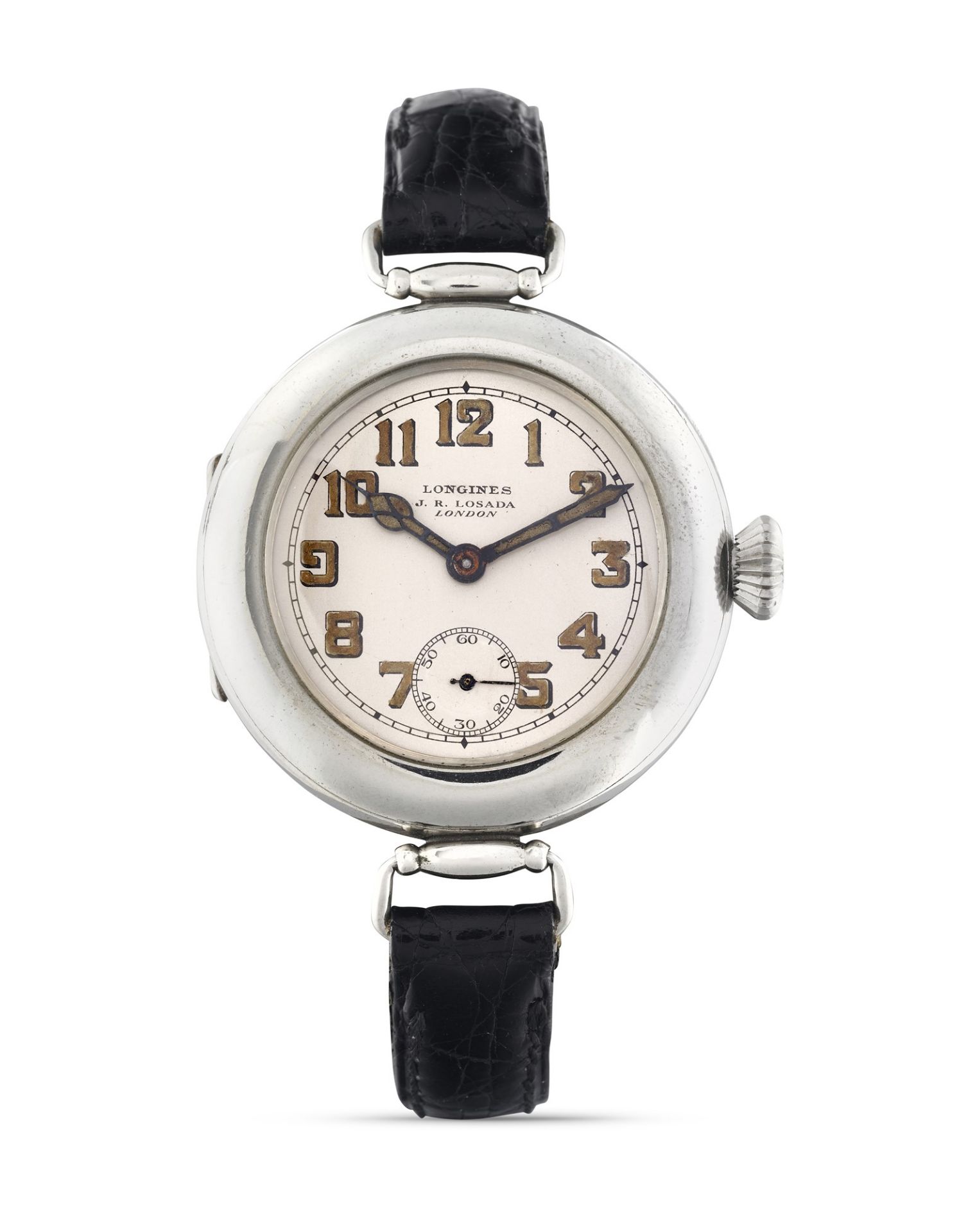 Longines trench watch retailed by J.R. Losada, 20s