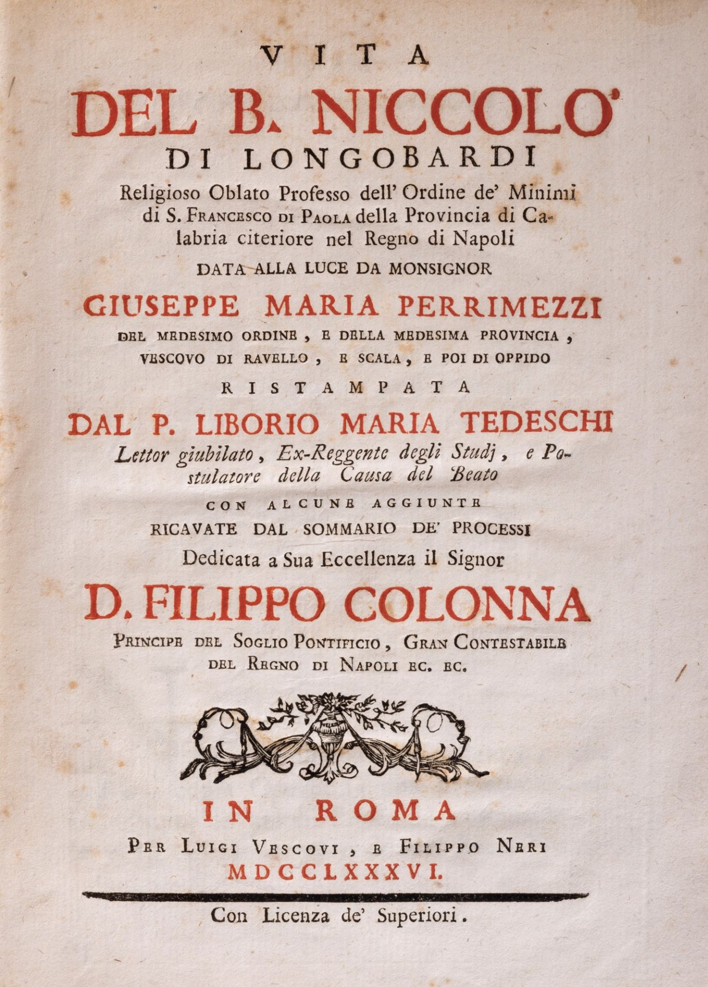 Perrimezzi, Giuseppe Maria - Life of Blessed Niccolò di Longobardi. Professed Oblate Religious of th