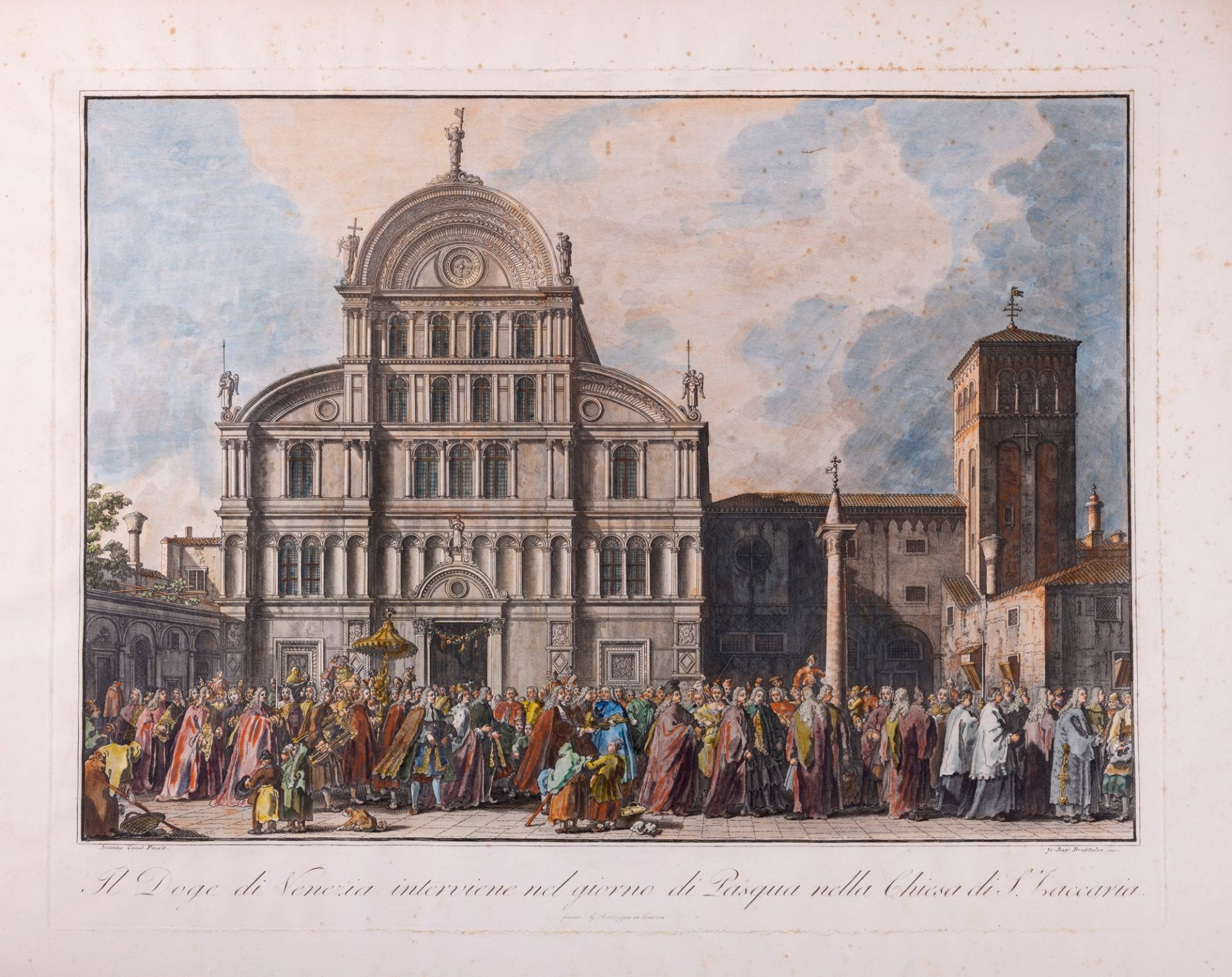 Engraving - Venice - Canaletto - The Doge of Venice intervenes on Easter day in the Church of San Za
