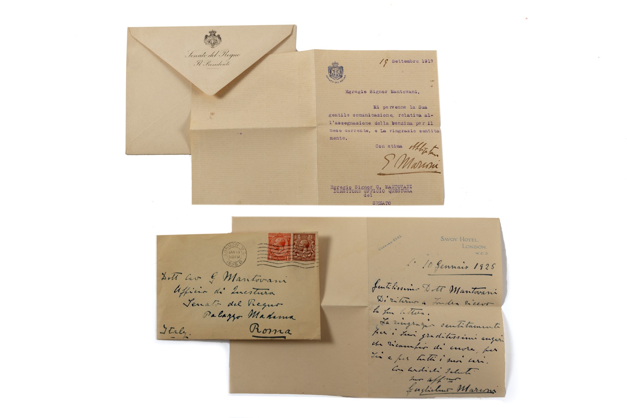Autographs - Marconi, Guglielmo - Two letters, one signed and one entirely handwritten, with envelop