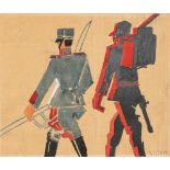 Mario Sironi (Sassari 1885-Milano 1961) - Due soldati - Studio per illustrazione, probabilmente per