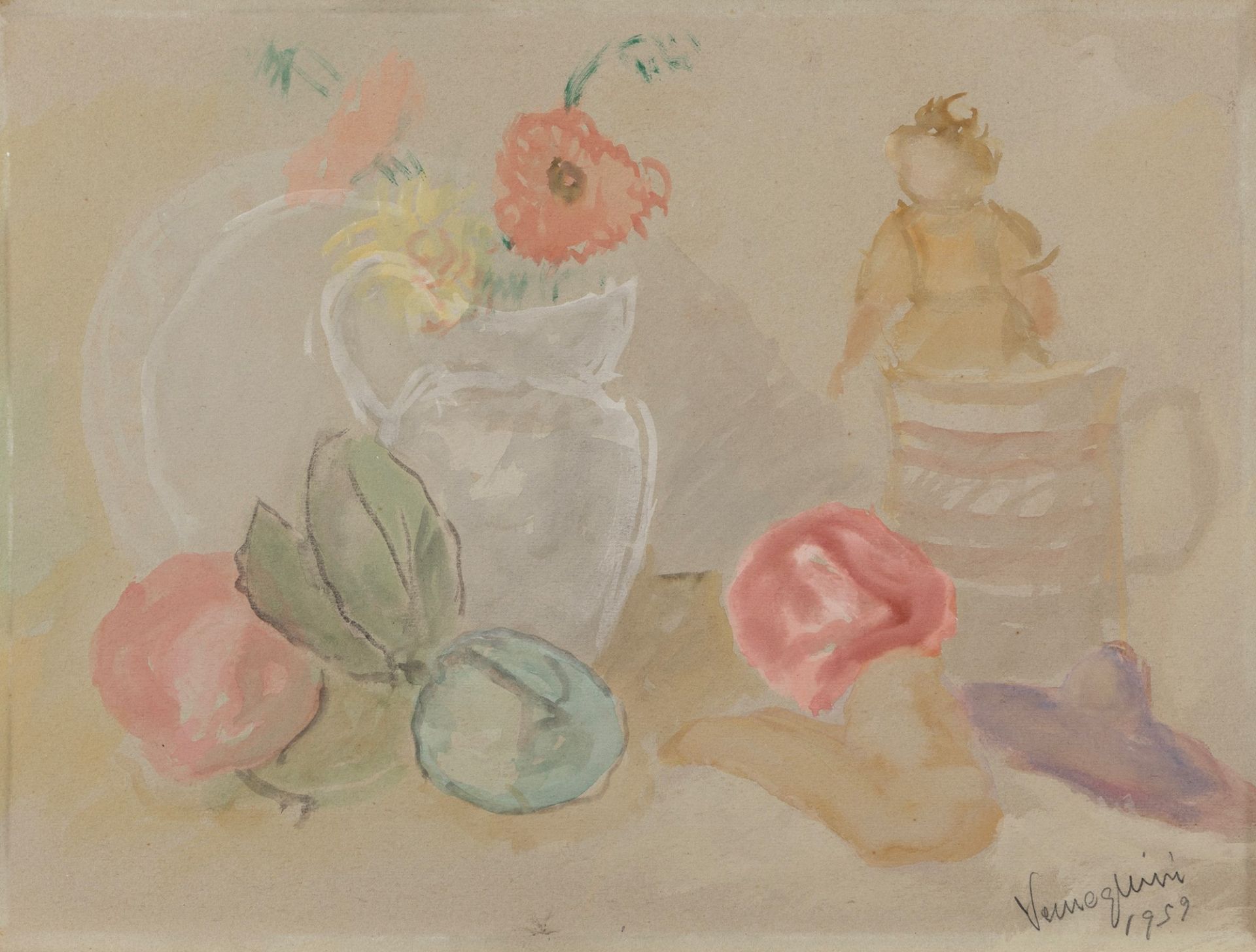 Pio Semeghini (Quistello 1878-Verona 1964) - Natura morta con fiori, 1959