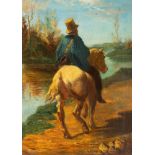 Italian school second half of the nineteenth century - Horse riding along the river