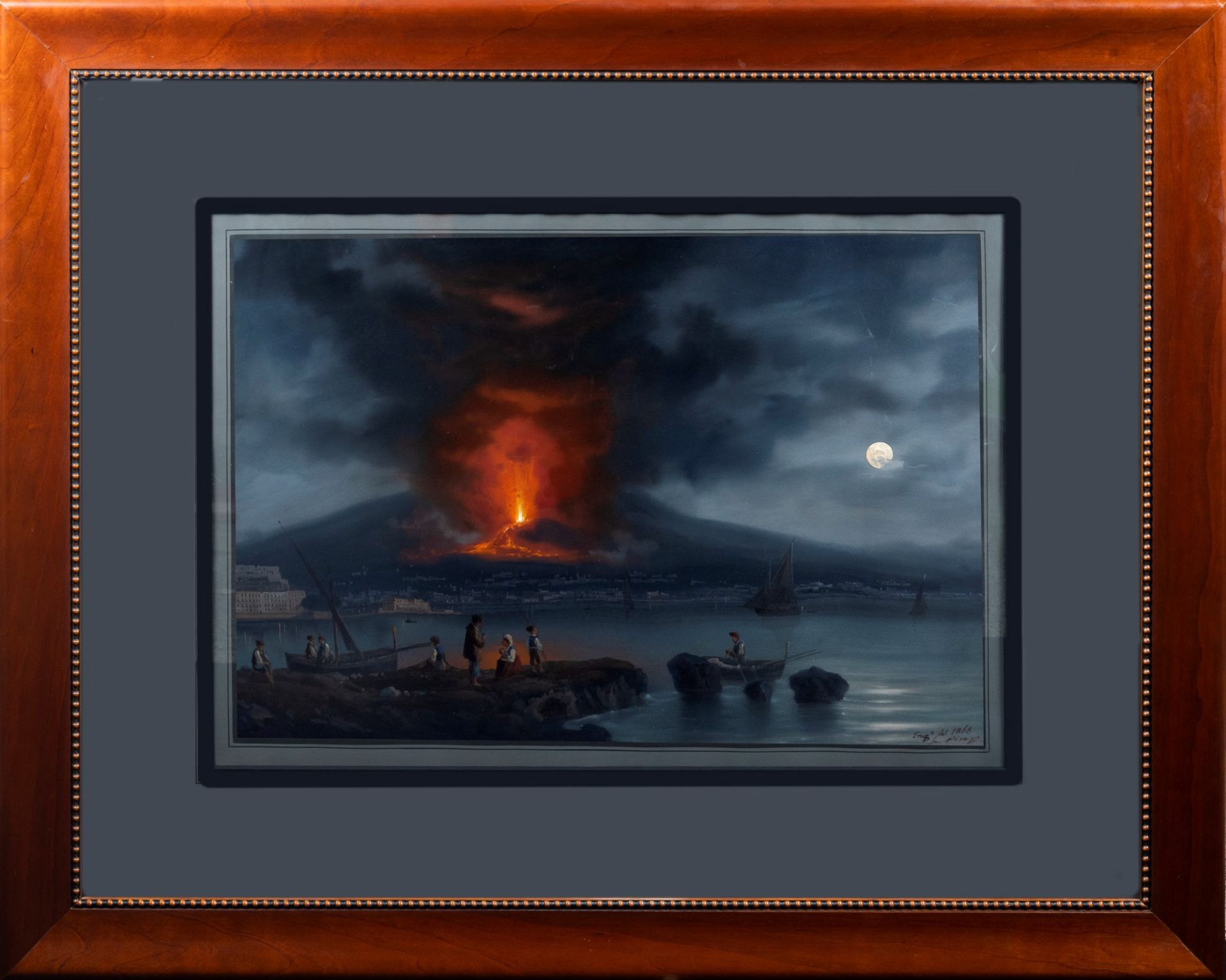 Gioacchino La Pira (active between 1839 and 1875) - Night with Vesuvius eruption of 1868 - Image 2 of 2