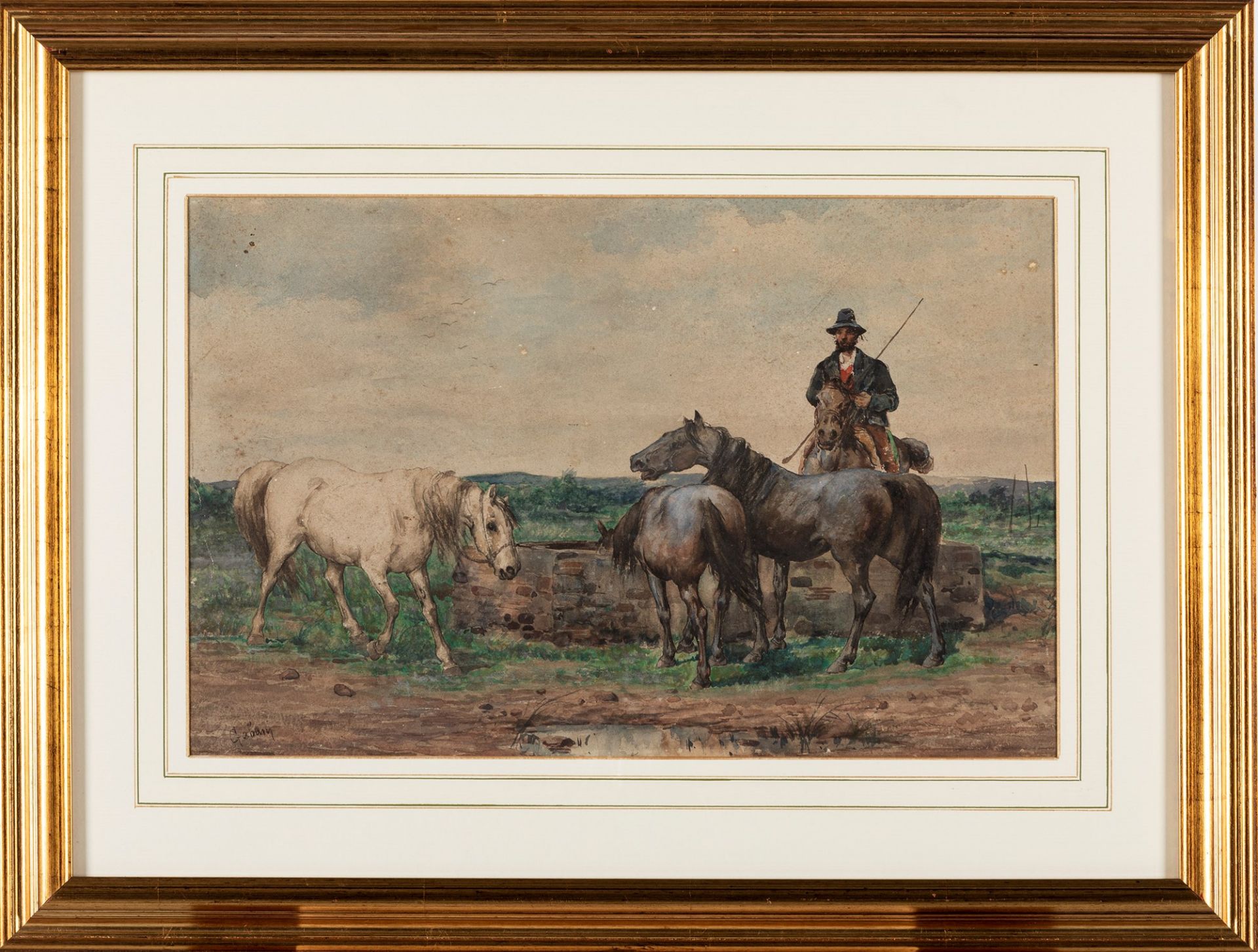 Giuseppe Gabani (Senigallia 1846-Roma 1900) - Horses in the Roman Campagna - Image 2 of 2