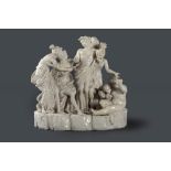 Important sculptural group in white majolica, Capodimonte manufacture, representing a bacchanal, lat