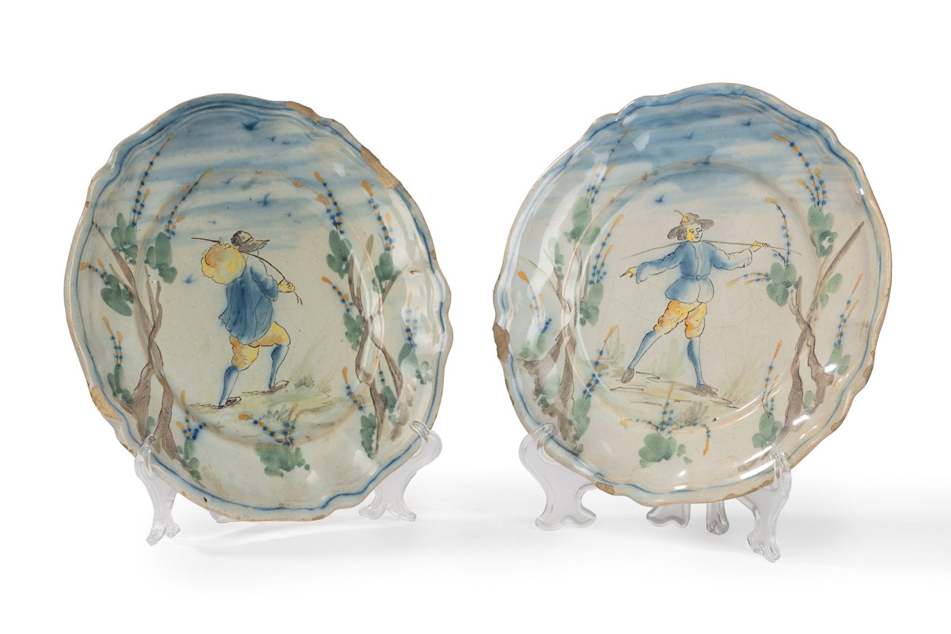 Jacques Boselly, known as Giacomo Boselli (Savona 23/06/202-1808) - Two painted majolica plates wit