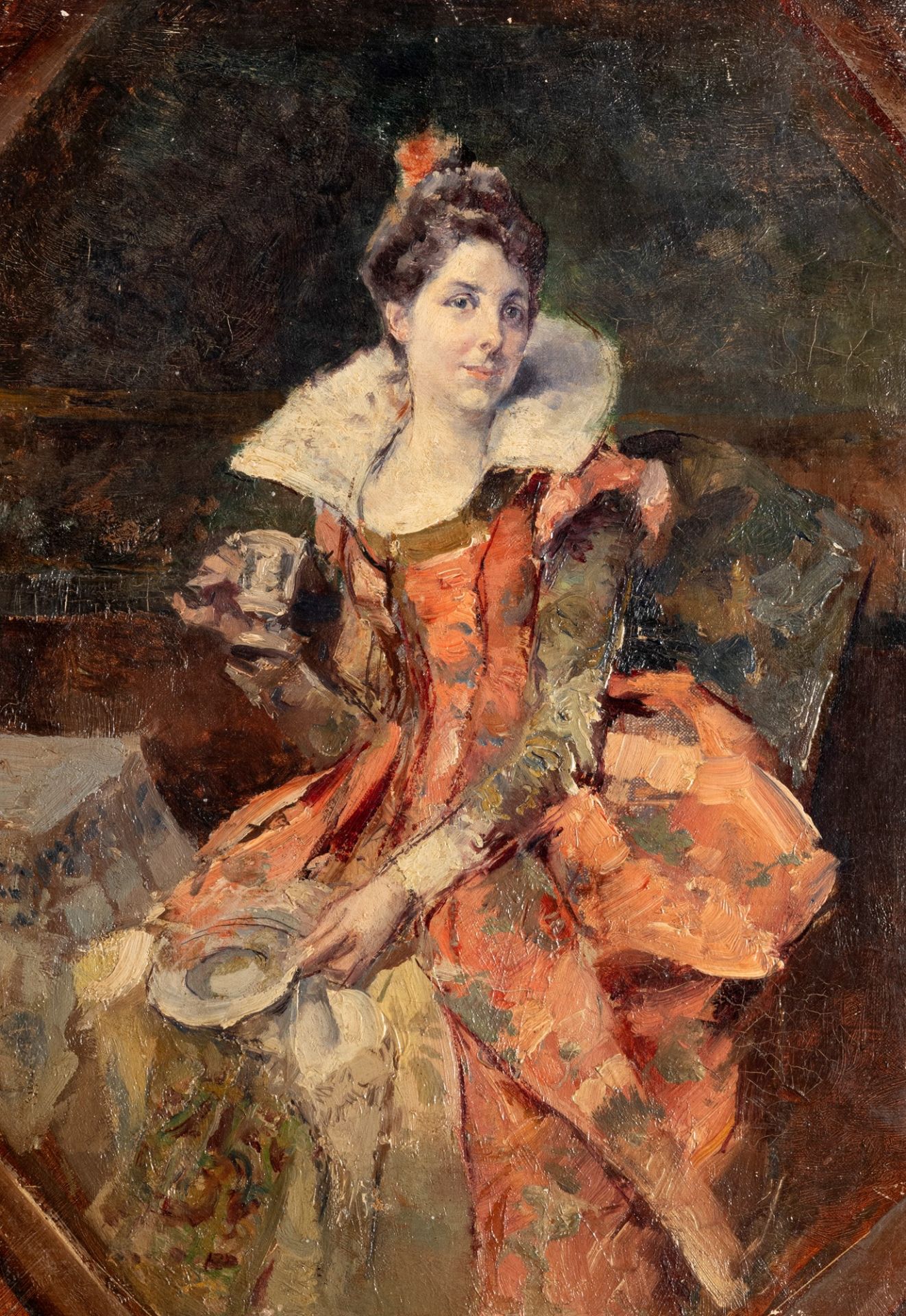 Italian school, XIX century - Portrait of a lady in a pink dress