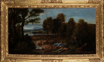 Roman school, XVIII century - Landscape with shepherds
