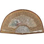 Fan with lace depicting a romantic scene, 19th century