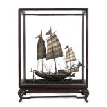 Silver sailing ship in a case, China, early 20th century
