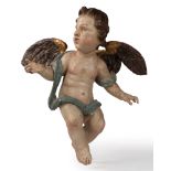 Putto in carved and lacquered wood, 17th century